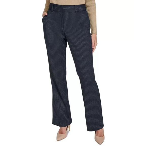 Tommy Hilfiger Women's Metallic Pinstriped Pants Bootcut  Leg Midnight Blue 2 - Picture 1 of 12